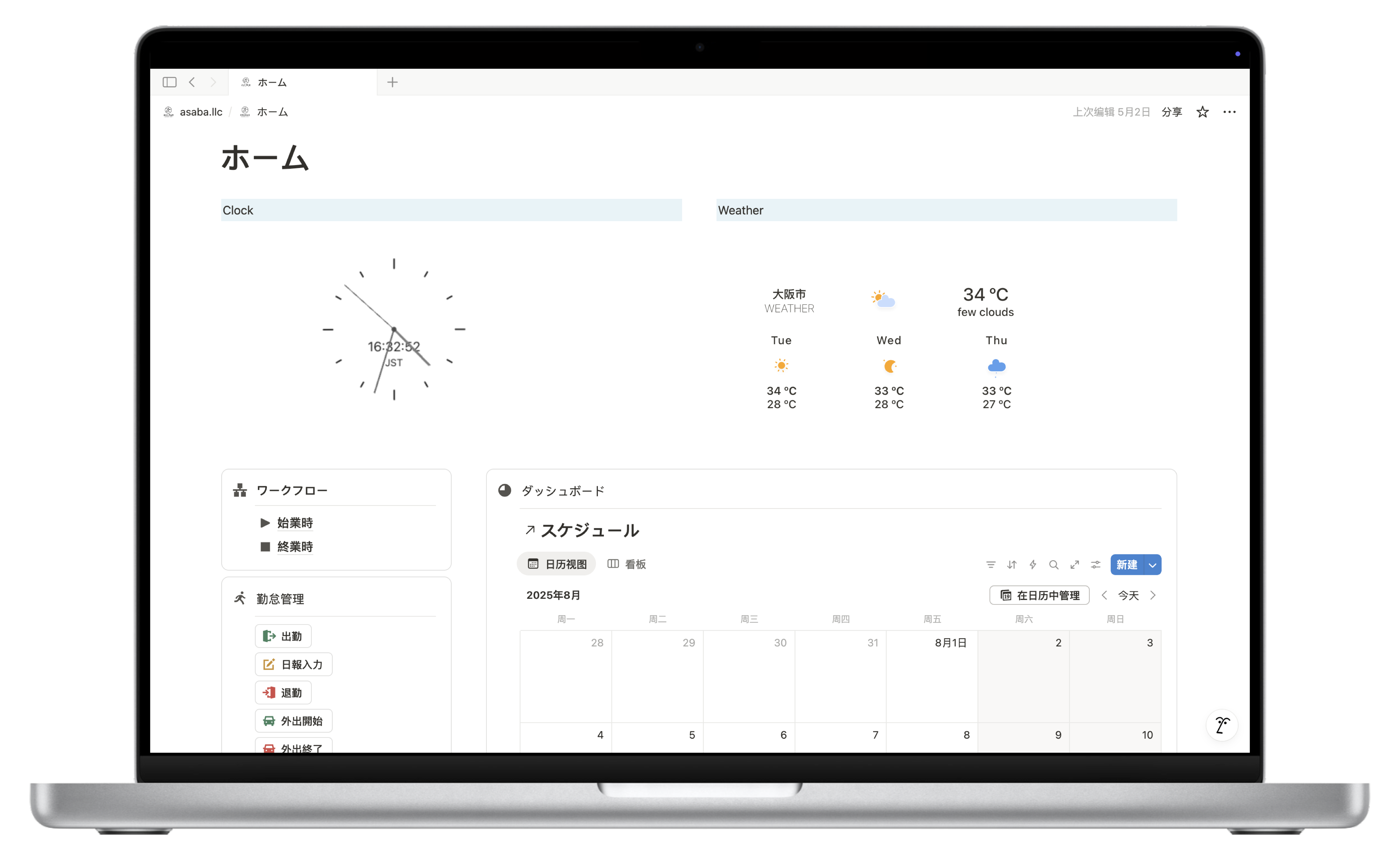 Notion テンプレートのダッシュボード画面
